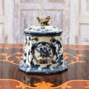 Porcelain Casket - Blue Box - Bronze Statue Bird - Flowers Ornaments - Vintage Porcelain - Unique Home Decor - Richly Decorated