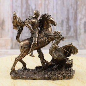 Saint George the Dragon Slayer - St. George Statue  - Unique Sculpture - Regency Decor - Home Office Decor - Gift Idea