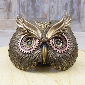 Steampunk mechanical mask owl - figurine metal bronze - steampunk amazing mask owl - gift good idea - home decor