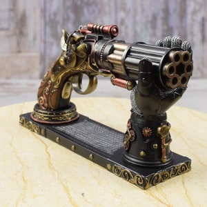 Steampunk hand with gun - decoration revolver figurine metal bronze - steampunk amazing gun - gift good idea - home decor