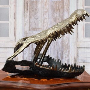 Aluminum Saltwater Crocodile Skull Aluminum - Crocodile Head Porosus Sculpture - Aluminum Statue Crocodile Modern - Home and Office Decor