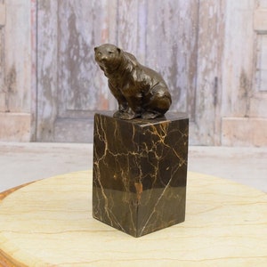 Polar Bear Bronze Statue on Marble Base - Bear Bronze Sculpture - Vintage Figurine - Foundry Mark- Excellent Gift Idea - Home Decor
