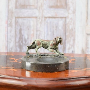 Marble and Bronze Ashtray - Dog Figurine - Sculpture Dog - Unique Statue - Gift Idea - Home Decor