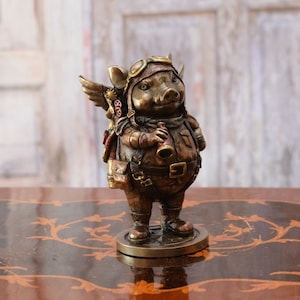 Steampunk funny pig - figurine metal bronze - steampunk pig figure - gift good idea - amazing home decor
