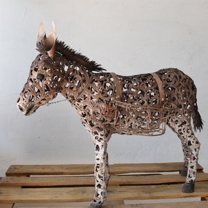 Eisen Esel Garten Statue mit Körben - Whimsical Metal Art
