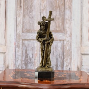 Jesus with the Cross - Stations of the Cross - Christi Jesus Bronze Statue - Sacral Jesus Bronze Sculpture - Statue Religious - Vintage Gift