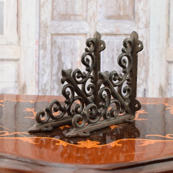 Suportes de prateleira de ferro fundido: suporte de estante de parede rústico (par)