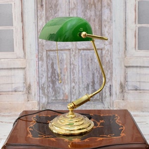 Banker Polished Brass Lamp Green Glass Desk Lamp Elegant Gift for Office Vintage Lamp Amazing Gift for Boss Etsy Hong Kong