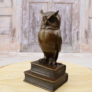 Owl on Books Bronze Statue - Wisdom Symbol Figurine - Statue on Marble Base - Gift for Student - Home Decor - Vintage Statue - Art Deco