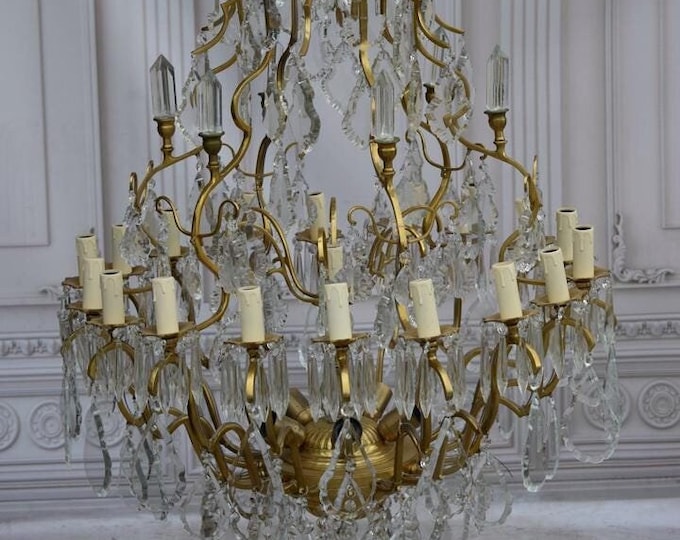 Antique Chandelier - Bronze Hanging Lamp - Cristal Bronze Effect - Ceiling Light - Home and Garden Decor Gift Idea - Old Lamp