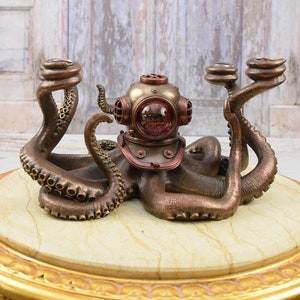 Steampunk octopus statue - figurine metal bronze - steampunk candlestick - gift good idea - home decor
