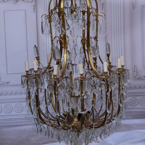 Antique Chandelier - Bronze Hanging Lamp - Cristal Bronze Effect - Ceiling Light - Home and Garden Decor Gift Idea - Old Lamp