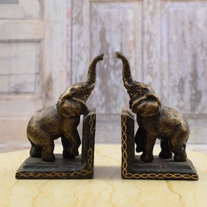 Pair Bookends Two Elephants - Elephant Statue - Figurines Elephant - Book Stand Vintage - Cast Iron Book Support - Home Decor - Books Stand