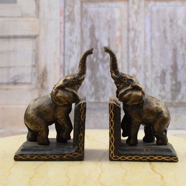 Paar Buchstützen Zwei Elefanten - Elefant Statue - Figuren Elefant - Buchständer Vintage - Gusseisen Buchstütze - Wohnkultur - Bücherständer