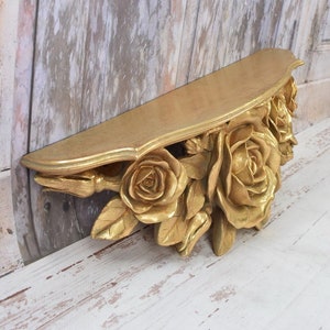 Vintage Style Gold Wall Console with Roses: Home Decor Shelf