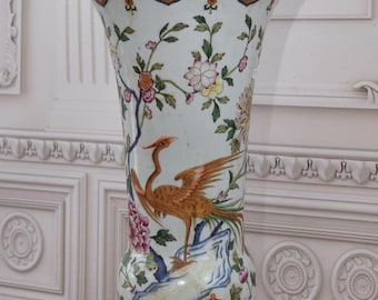 Rare Porcelain Vase: Bird & Floral Design, Home Decor (24.41" Tall)