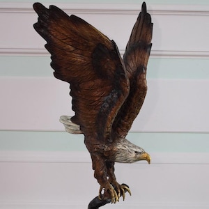 Flying Dangerous Eagle Bronze Statue on Marble Base - Amazing Buzzard - Unique Eagle Sculpture - Gift Idea to Office - Home Decor