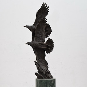 Large two attacking eagles bronze - eagles statue sculpture - figurine eagle - home and garden decor -