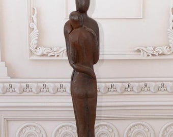 Cast Iron Lovers Sculpture: Large Embracing Couple Figurine