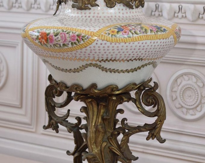 Amazing Porcelain Vase - Vintage Amphora with Bronze Ornaments - Goldene Porcelain - Regency Decor - Home Decor - Gift for Wedding