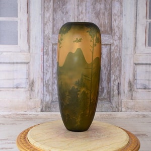 Limited Flower Vase - Green and Orange Glass Vase - Emile Galle Style - Solid and Heavy - Wedding Gift Idea - Home Decor