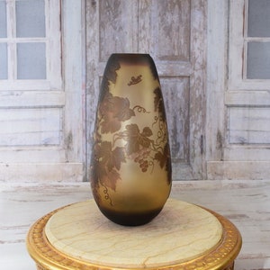 Limited Flower Vase - Brown and Orange Glass Vase - Emile Galle Style - Fruit Design - Signed Vase - Wedding Gift Idea - Home Decor