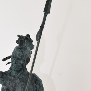Large Indian Warrior with Spare - Bronze Bust Sculpture on Marble Base - US Vintage Figure - History US Statue - Home Decor - Gift Idea