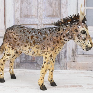 Erstaunliche Eisen Esel Figur - Schöne Details und schöne Farben - Erstaunliche Metall Statue für Garten - Geschenk Idee Kunstwerk
