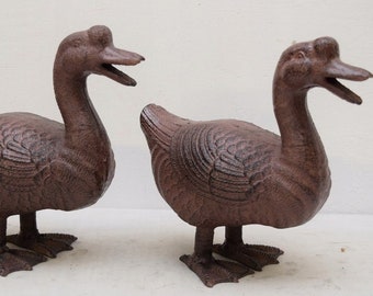 Pair Ducks Cast Iron Sculpture Figurines Realistic Duck Figurine Gift Vintage Style