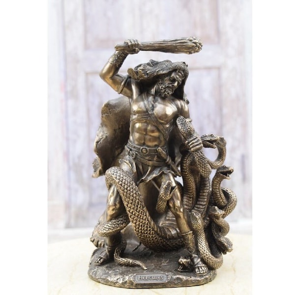 Hercule combattant avec des serpents - Masse d'Hercule - Sculpture mythologique - Statue de guerrier - Déco bureau à domicile - Idée cadeau