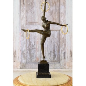 Bronze Gymnast with Hoop - Dancer Sculpture of Acrobat on Marble Base - Ideal Gift for Dancer - Home Decor
