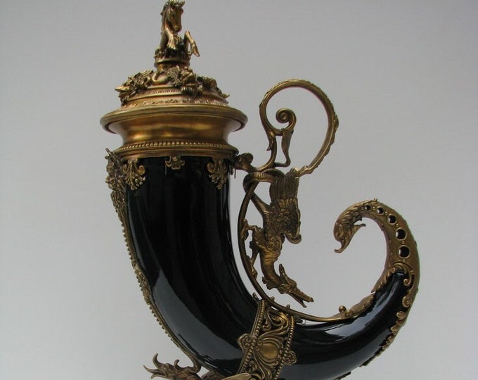 Large Black Cornucopia - Horn of Plenty Porcelain and Bronze Ornaments - Vintage Porcelain - Gift for Wedding, Housewarming - Home Decor