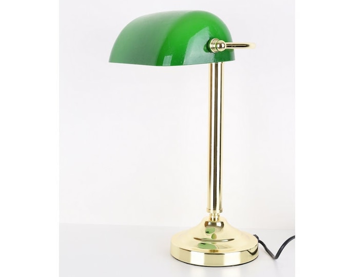 Banker Polished Brass Lamp - Green Glass Desk Lamp - Elegant Gift for Office - Vintage Lamp - Gift for Boss - Amazing Gift for Boss