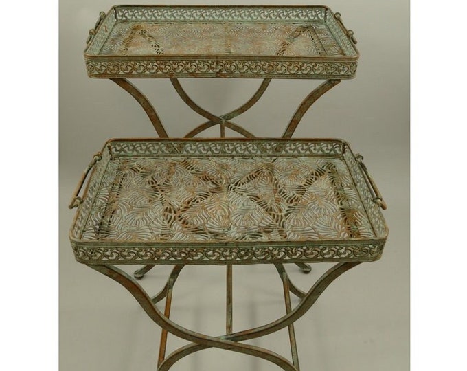 Set Flower Tables - Garden Table - Green Patina Iron Flower Table - Amazing Garden Design - Gift Idea - Garden Decor