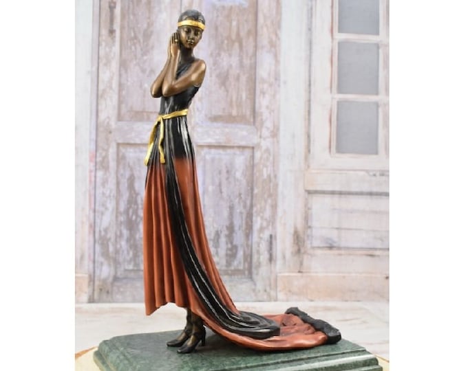 G. Schmidt Cassel Style Bronze - Art Deco Dancer Woman in Red Dress Bronze Sculpture - Dancer Bronze Statue - Home and Office Decor