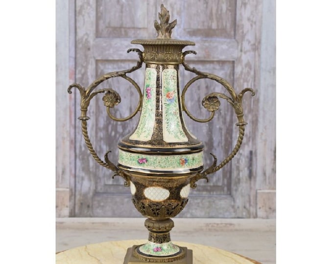 Very Large Porcelain Black Amphore - Vase Porcelain and Bronze Ornaments - Art Nouveau Porcelain - Home Decor - Gift for Wedding