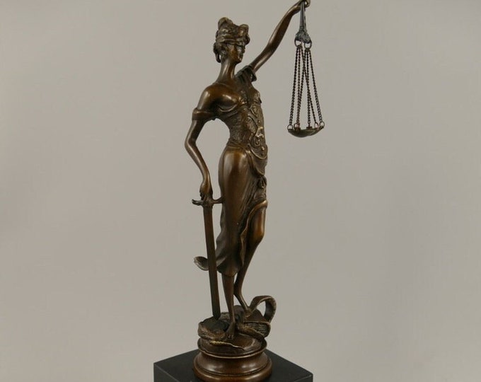 Bronze Sculpture Lady Justice Figurine Statue, Foundry Mark, Gift for Lawyer - Exclusive Gift -
