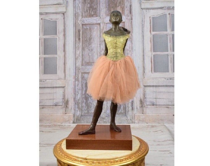 Unique Bronze! 14th Years Old Ballet Dancer - Edgas Degas Style - Young Dancer Bronze Statue on Wooden Base - Signed Figure - Home Decor