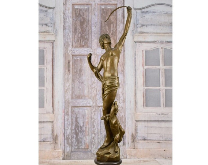 Large Statue - Diana Mythological Goddess with Dog - Patron Hunter Bronze Sculpture - Gift Idea for Hunter - Home & Office Decor