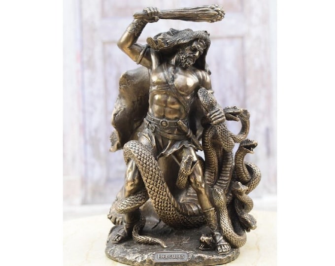 Hercules Fighting with Snakes - Hercules's Mace - Mythology Sculpture - Warrior Statue - Home Office Decor - Gift Idea