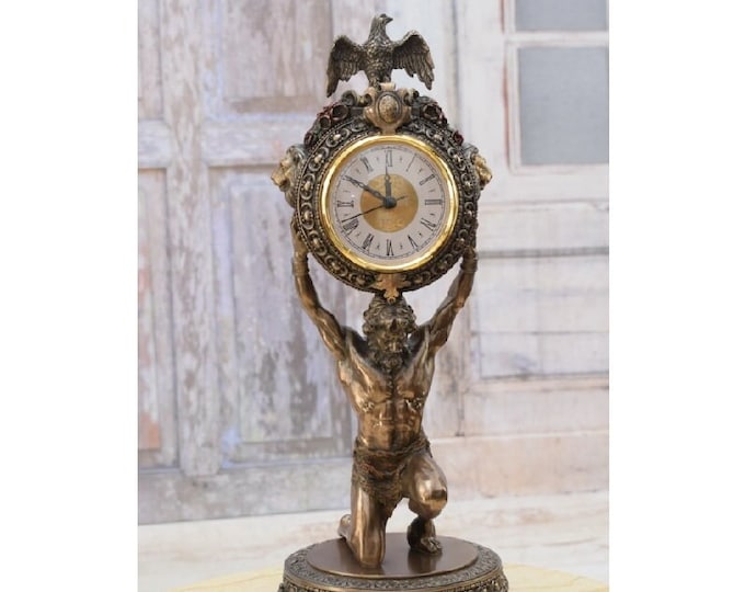Strong Atlas Statue - Titan Clock Decor - Greek God Statue - Unique Sculpture - Handmade Gift - Home and Office Decor