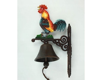 Colorful Rooster Cast Iron Bell - Wall Decor Welcome Bell