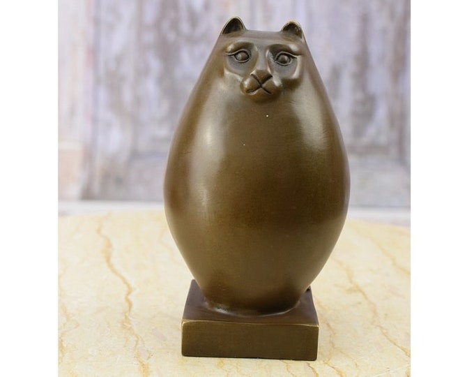 Funny Fat Cat - Fernando Botero Style - Bronze Statue - Home Decor - Unique Vintage Gift -  Cat Sculpture