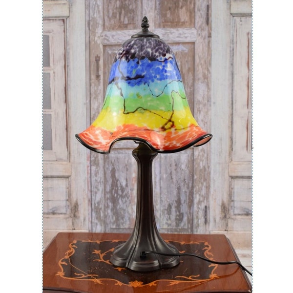 Lampe arc-en-ciel en verre de Murano - Lampe de bureau - Lampe de style Murano - Cadeau de bureau - Lampe de table de chevet - Lampe vintage - Décoration d'intérieur - Idée cadeau de luxe