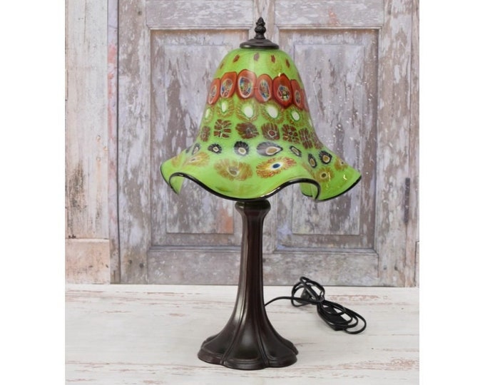 Murano Style Glass Desk Lamp – Floral Bell Shade, Vintage Home Decor