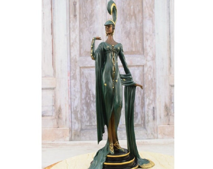 G. Schmidt Cassel Style Bronze - Art Deco Dancer Woman in Green Dress Bronze Sculpture - Dancer Bronze Statue - Home and Office Decor