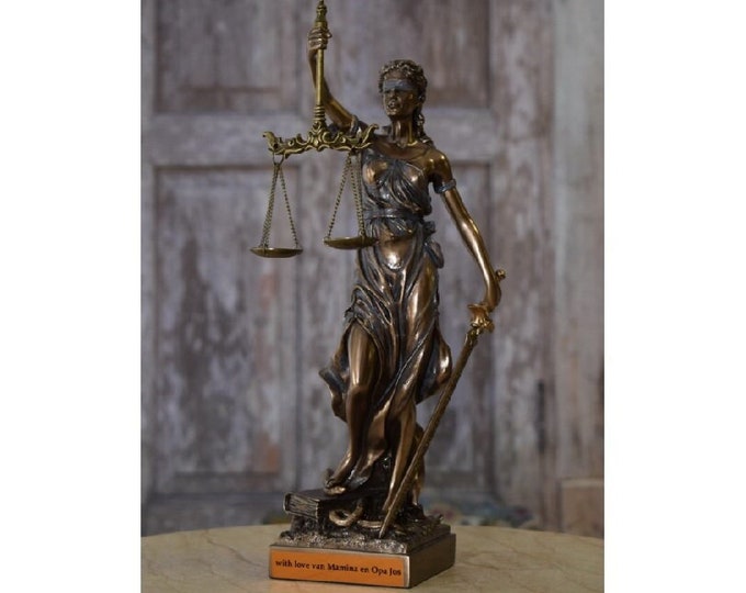 Personalized Gift Idea for Lawyer - Lady Justice Sculpture - Thanks for Service - Statue with Free Engraved Dedication Justitia - Home Decor