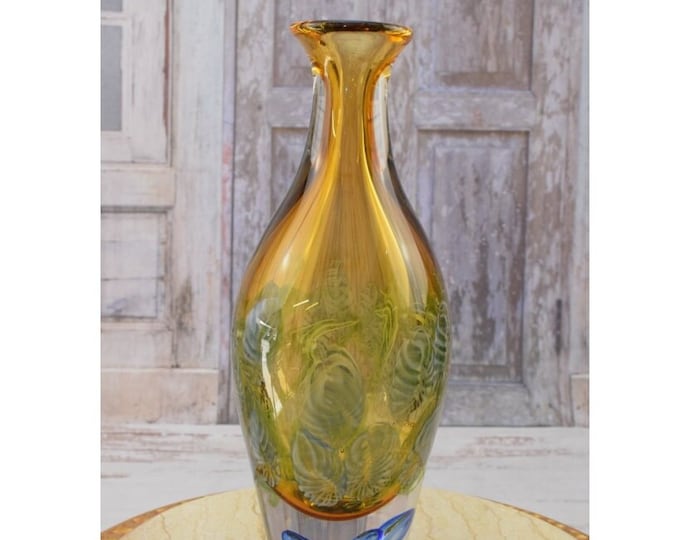 Vase Amber Yellow and Orange Murano Style - Elegant Vase Gift Italian Venetian Product - Glass Vase