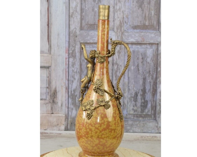 Porcelain Wine Jug with Bronze Handle - Porcelain Carafe - Bronze Floral Ornaments - Art Nouveau Style - Home Decor - Kitchen Decor