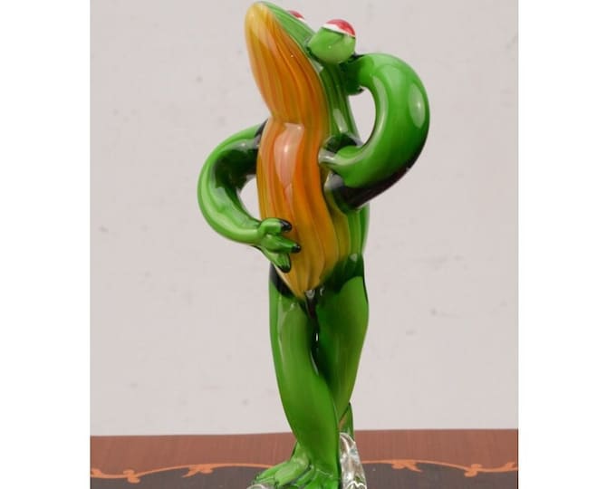 Funny Green Frog Murano Style - Frog Figurine for Luck - Solid and Heavy - Italian Venetian Product - Home Decor